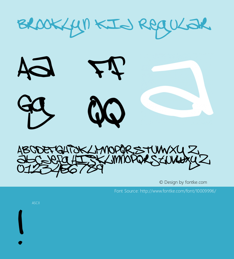 Brooklyn Kid Regular Macromedia Fontographer 4.1 2/20/97图片样张