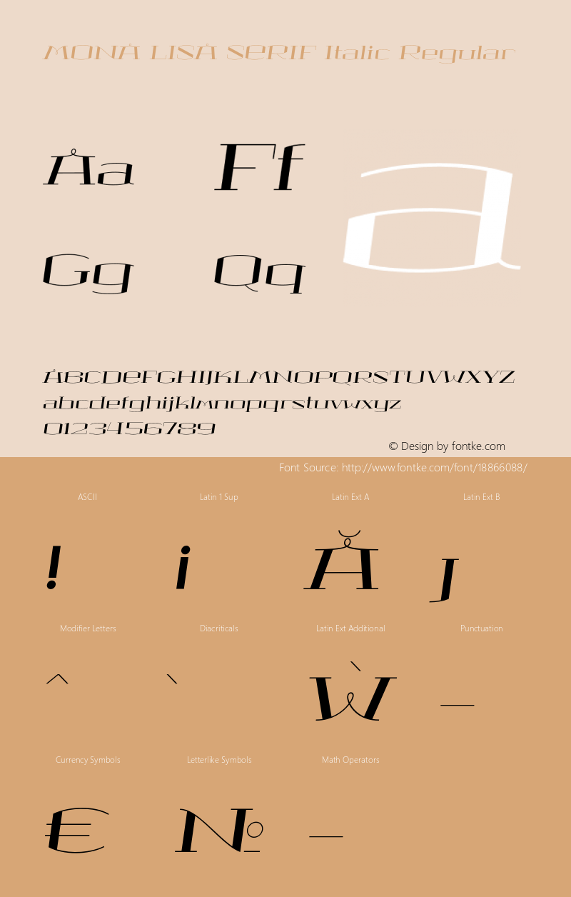 MONA LISA SERIF Italic Regular Version 1.000;PS 001.000;hotconv 1.0.88;makeotf.lib2.5.64775图片样张