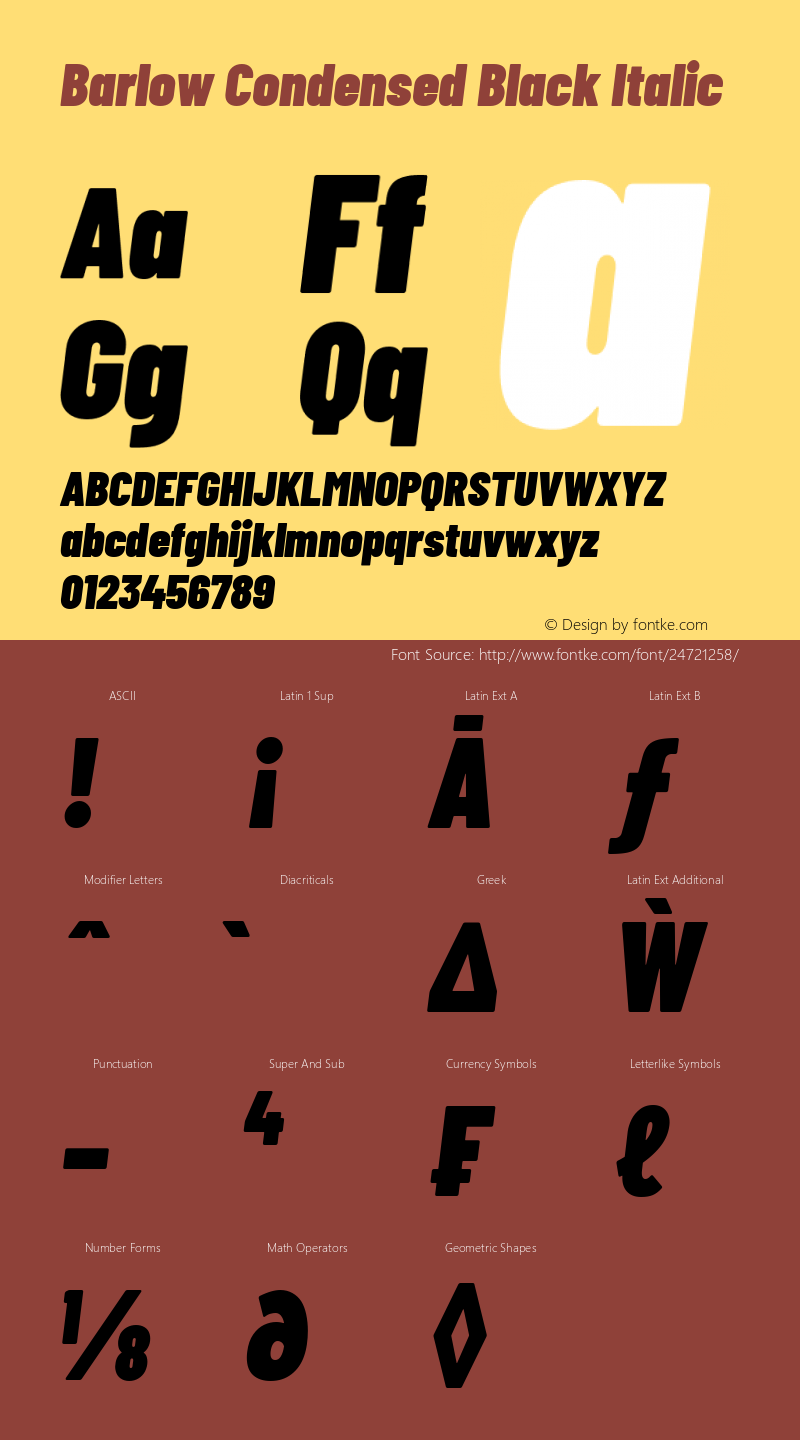 Barlow Condensed Black Italic Version 1.208图片样张