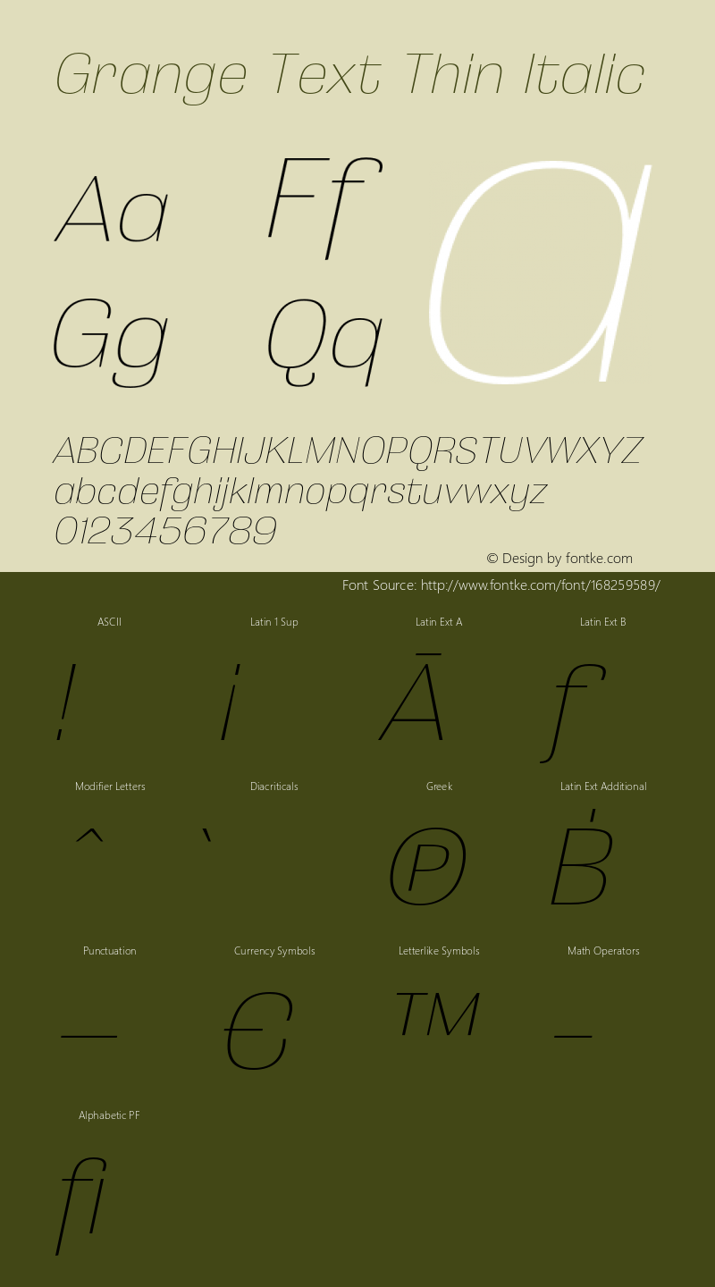 Grange Text Thin Italic Version 2.000;hotconv 1.0.109;makeotfexe 2.5.65596图片样张