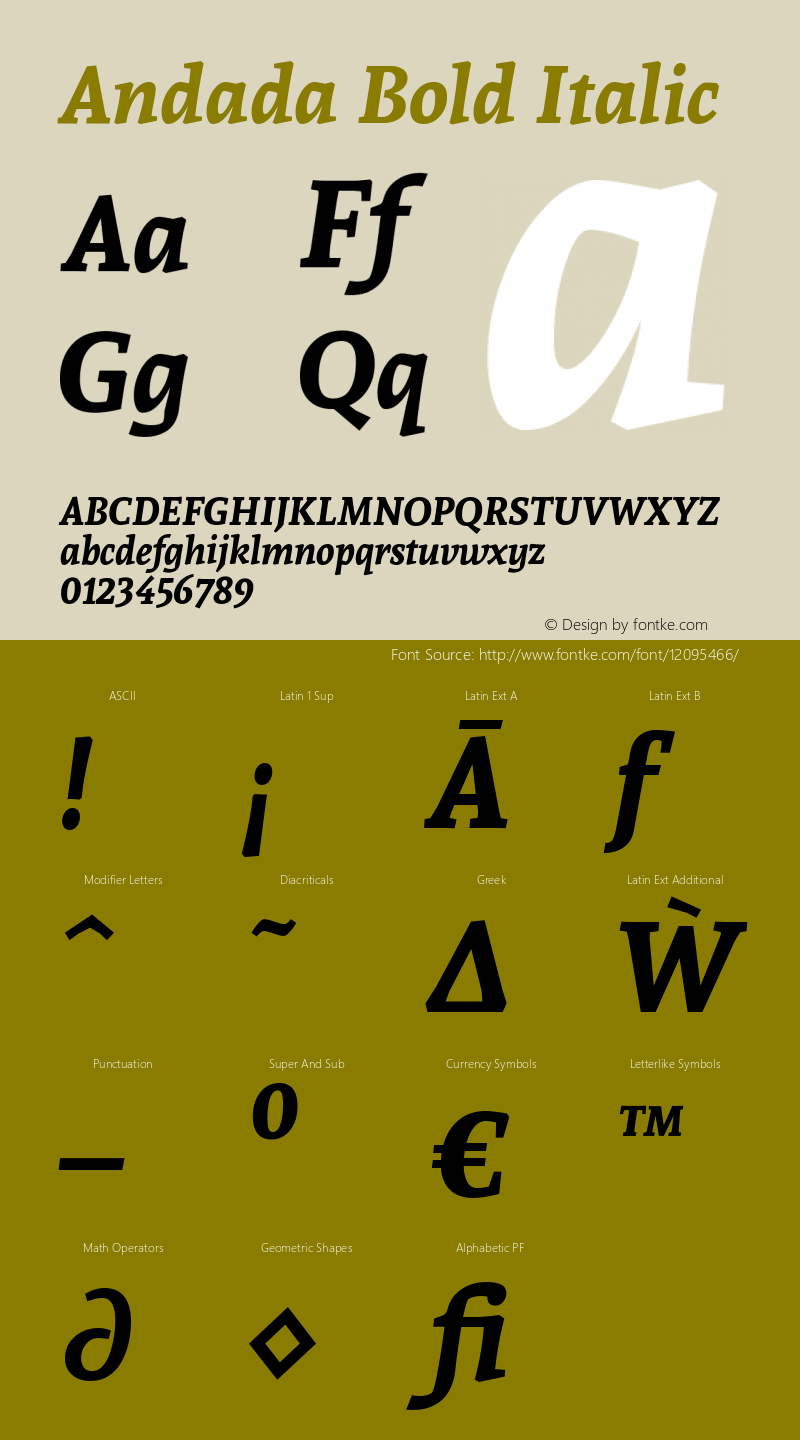 Andada Bold Italic Version 1.003图片样张