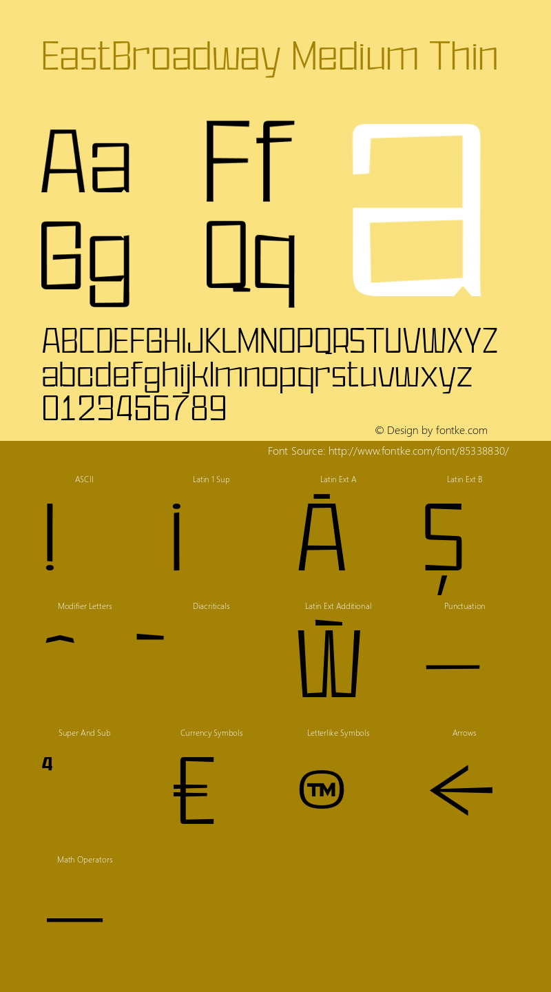 EastBroadway Medium Thin Version 1.000;hotconv 1.0.109;makeotfexe 2.5.65596图片样张