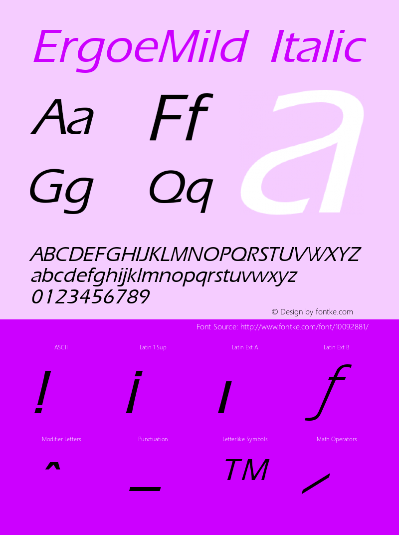 ErgoeMild Italic The IMSI MasterFonts Collection, tm 1995, 1996 IMSI (International Microcomputer Software Inc.)图片样张