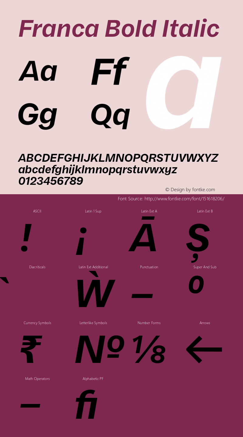 Franca Bold Italic Version 1.000;PS 001.000;hotconv 1.0.88;makeotf.lib2.5.64775图片样张