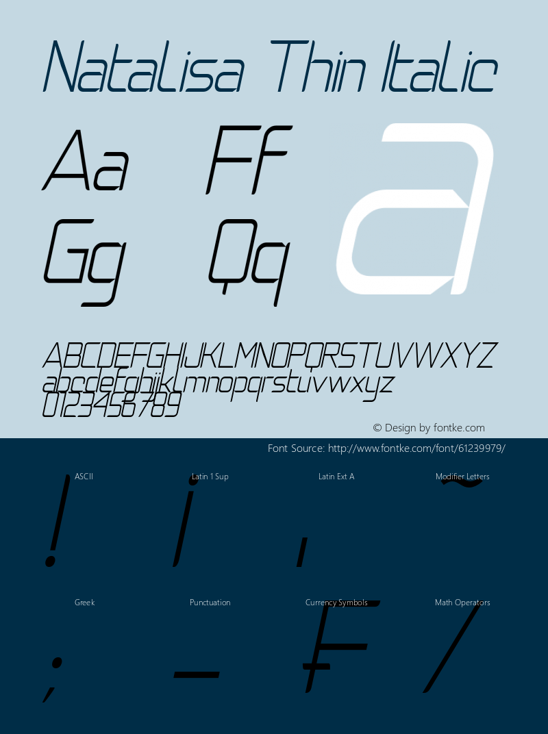 NatalisaThinItalic Version 1.00;March 27, 2020;FontCreator 13.0.0.2613 64-bit图片样张