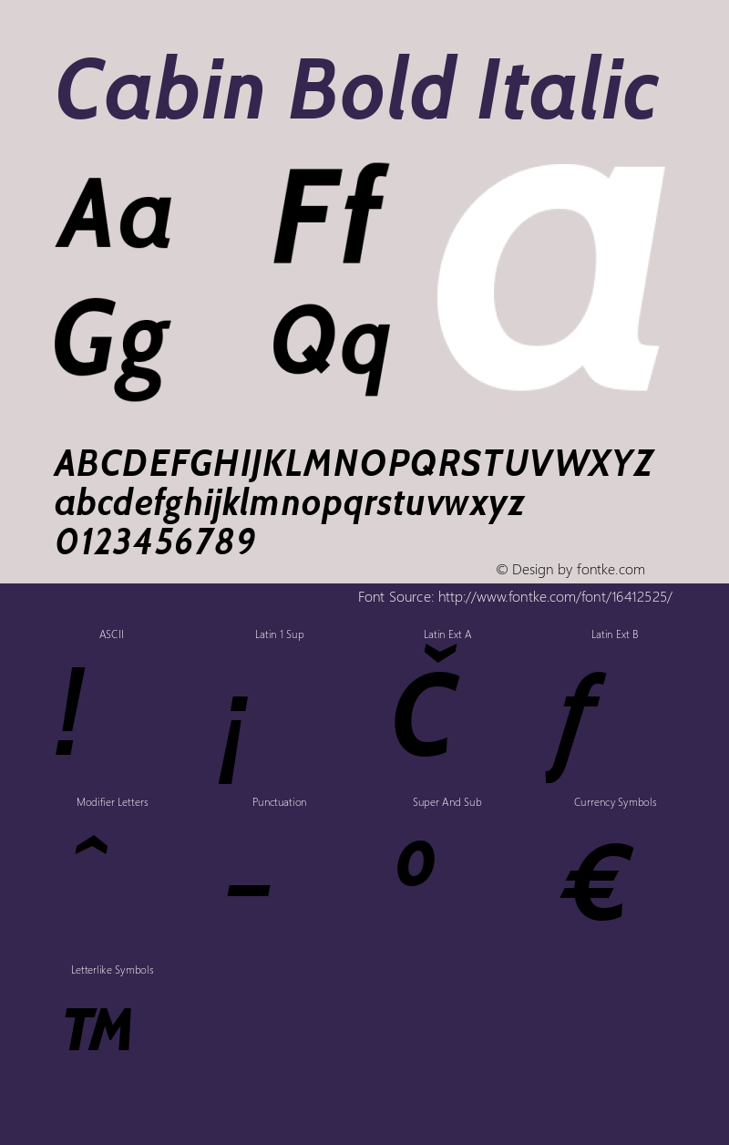 Cabin Bold Italic Version 1.007图片样张