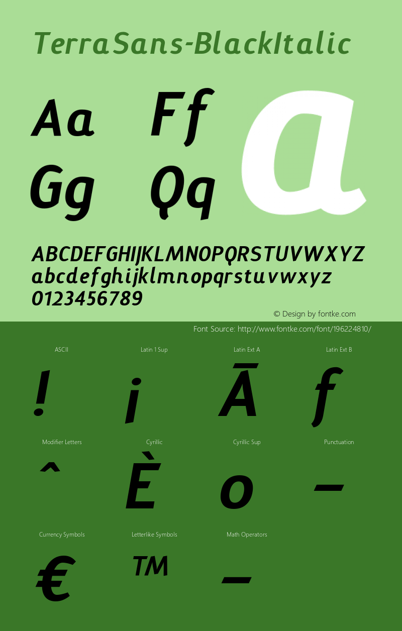 ☞TerraSans-BlackItalic Version 1.000;PS 001.001;hotconv 1.0.38;com.myfonts.easy.konstantynov.terra-sans.black-italic.wfkit2.version.2sFW图片样张