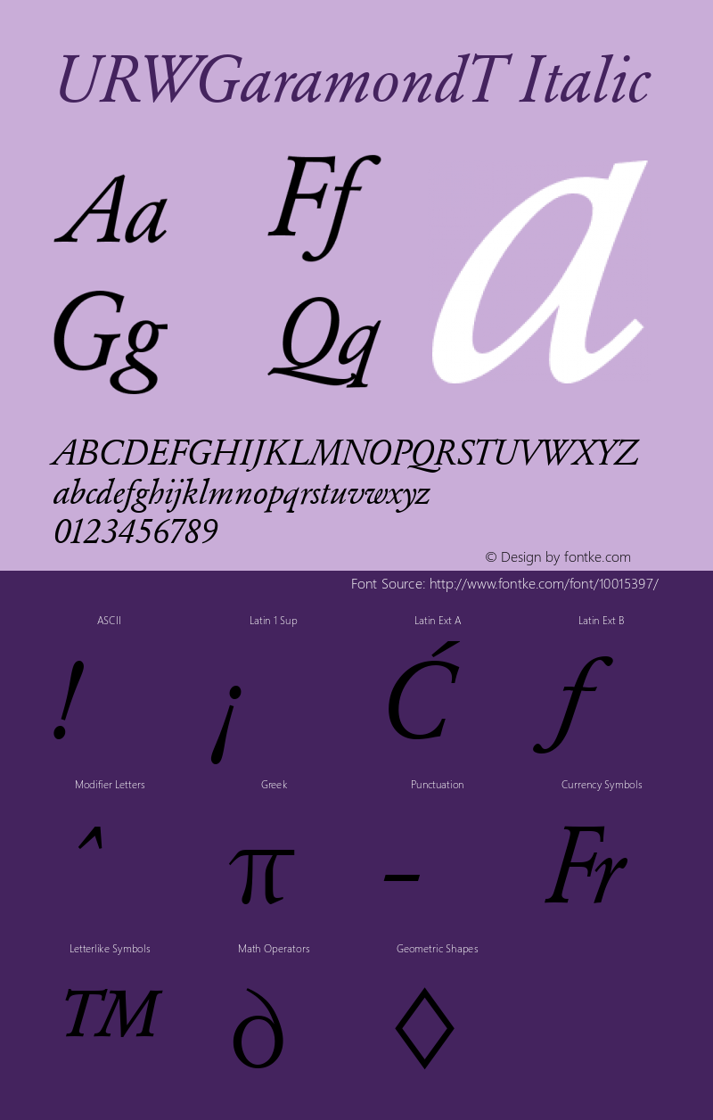 URWGaramondT Italic Version 001.005图片样张