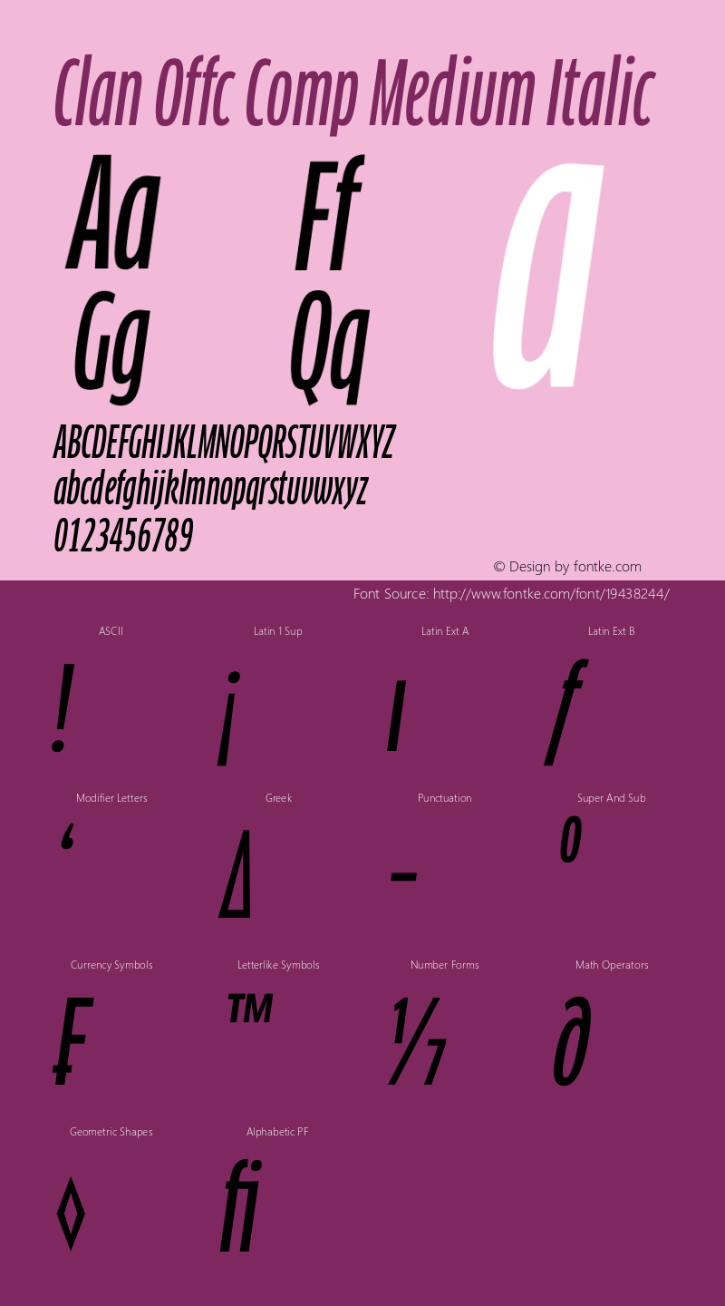 Clan Offc Comp Medium Italic Version 7.504; 2010; Build 1020图片样张