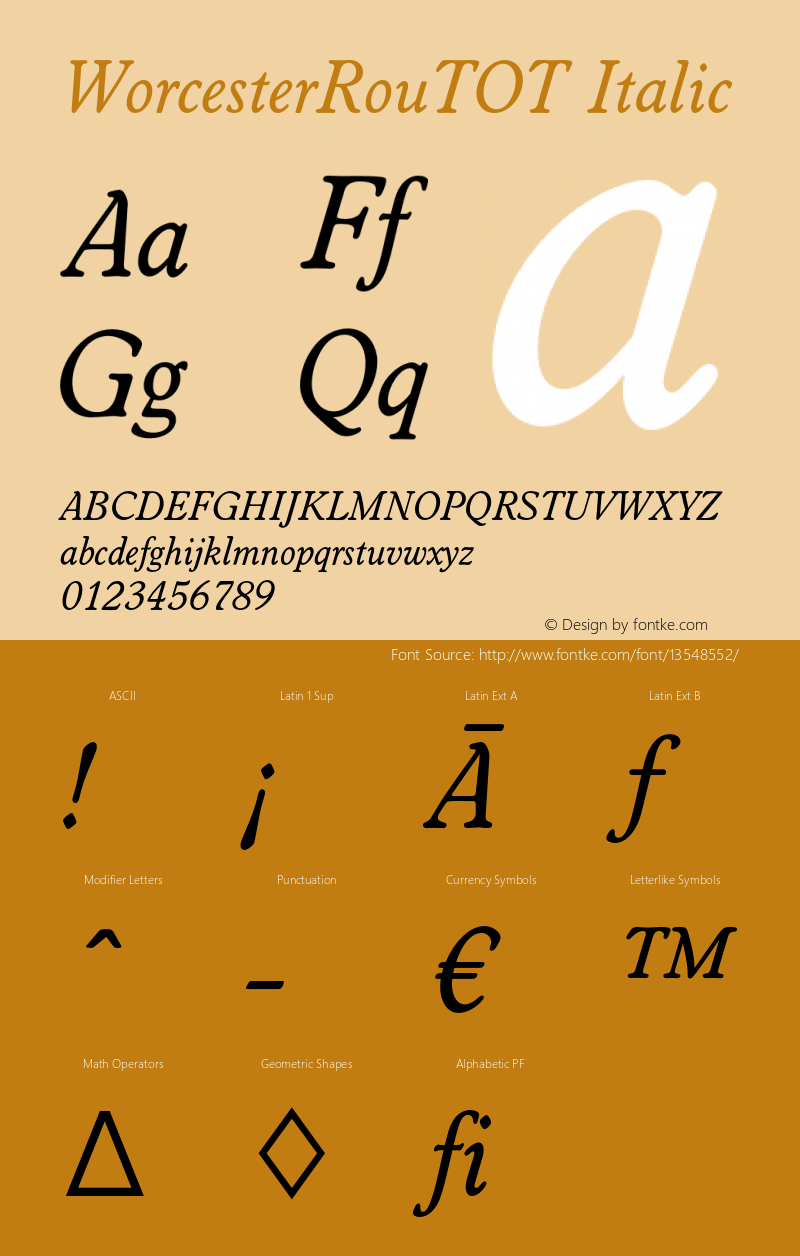 WorcesterRouTOT Italic Version 1.000;PS 1.05;Core 1.0.35图片样张