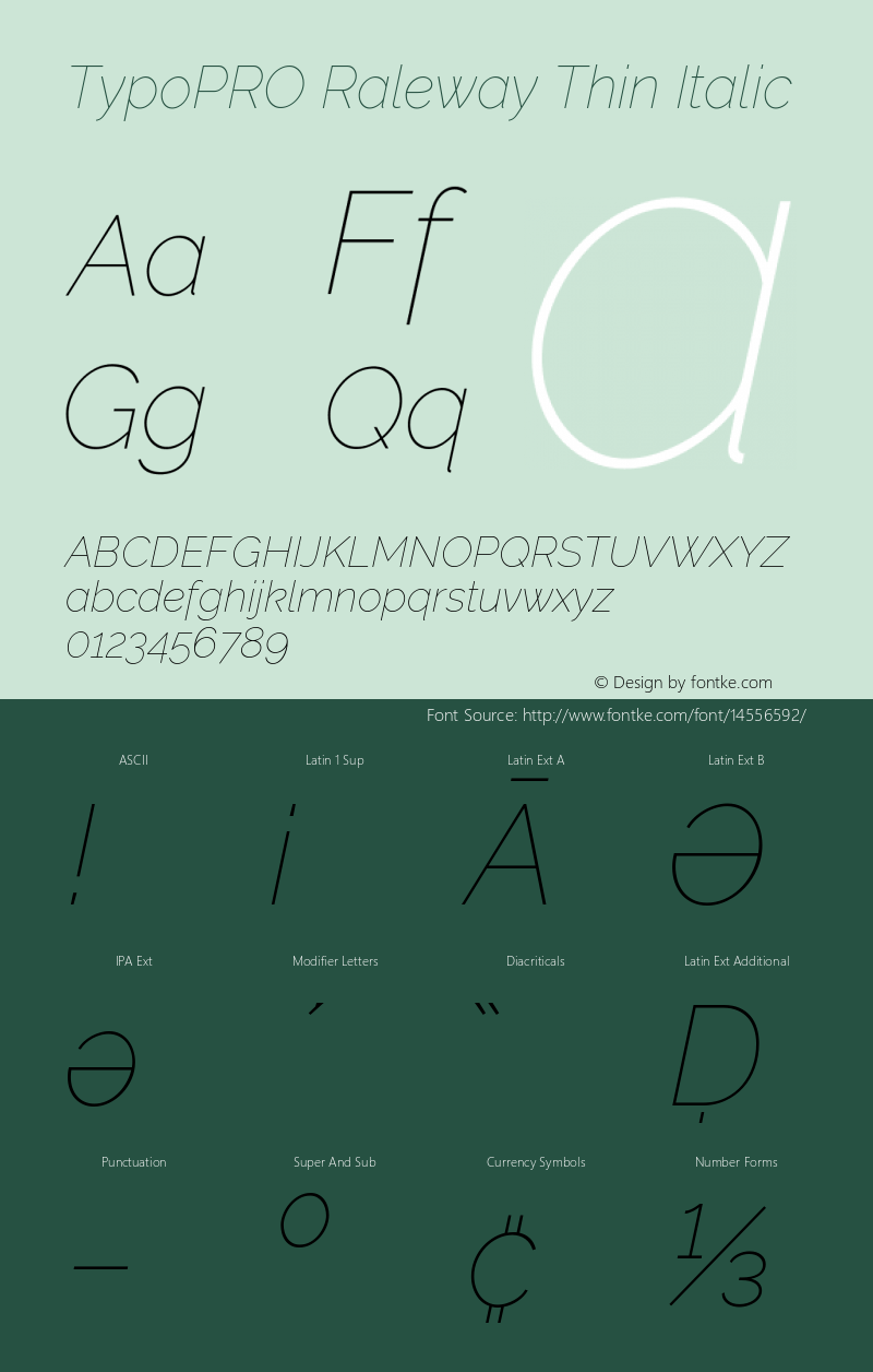 TypoPRO Raleway Thin Italic Version 3.000; ttfautohint (v0.96) -l 8 -r 28 -G 28 -x 14 -w 