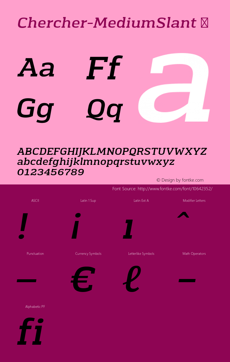 Chercher-MediumSlant ☞ 2014 Version 1.00;com.myfonts.stawix.chercher.medium-slant.wfkit2.4cqe图片样张