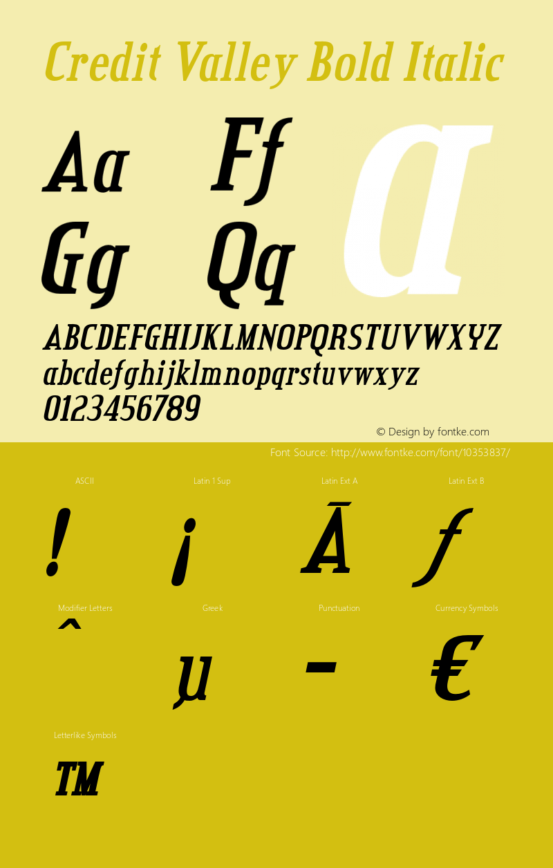 Credit Valley Bold Italic OTF 3.000;PS 001.001;Core 1.0.29图片样张