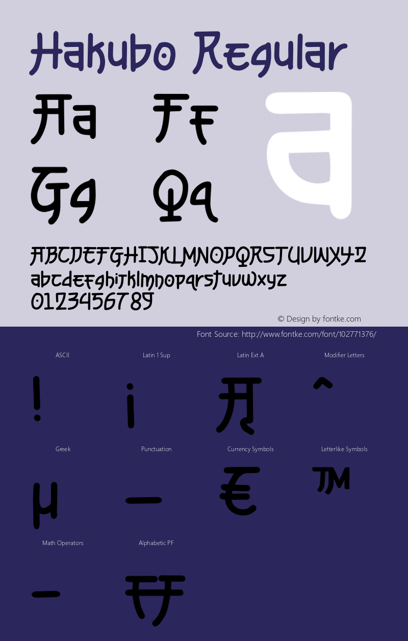 Hakubo Version 1.00;January 6, 2021;FontCreator 13.0.0.2683 64-bit图片样张