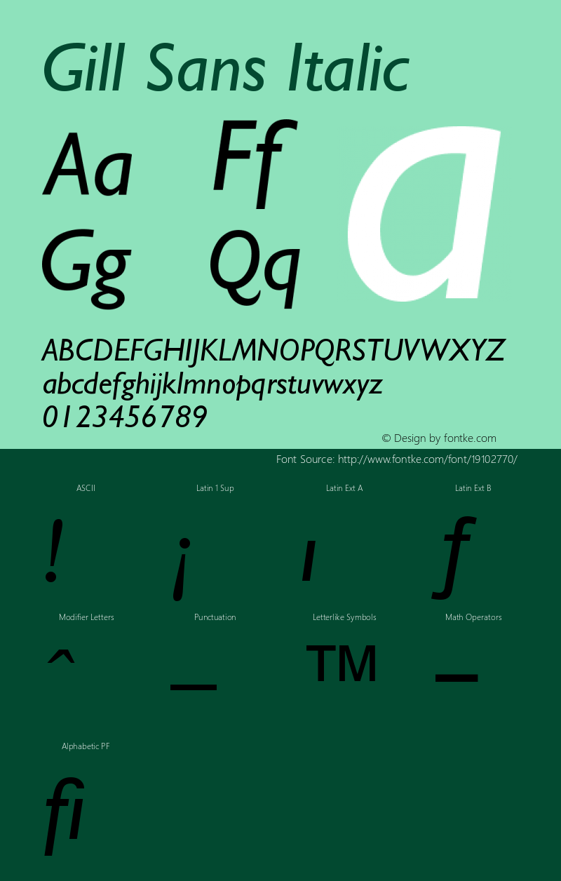 Gill Sans Italic Version 001.002图片样张