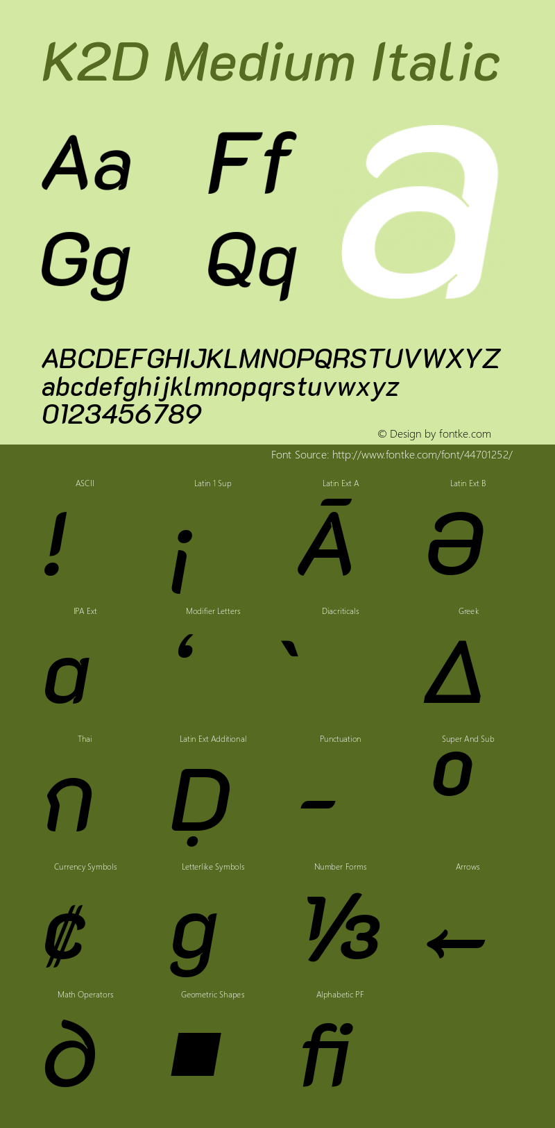 K2D Medium Italic Version 1.000; ttfautohint (v1.6)图片样张