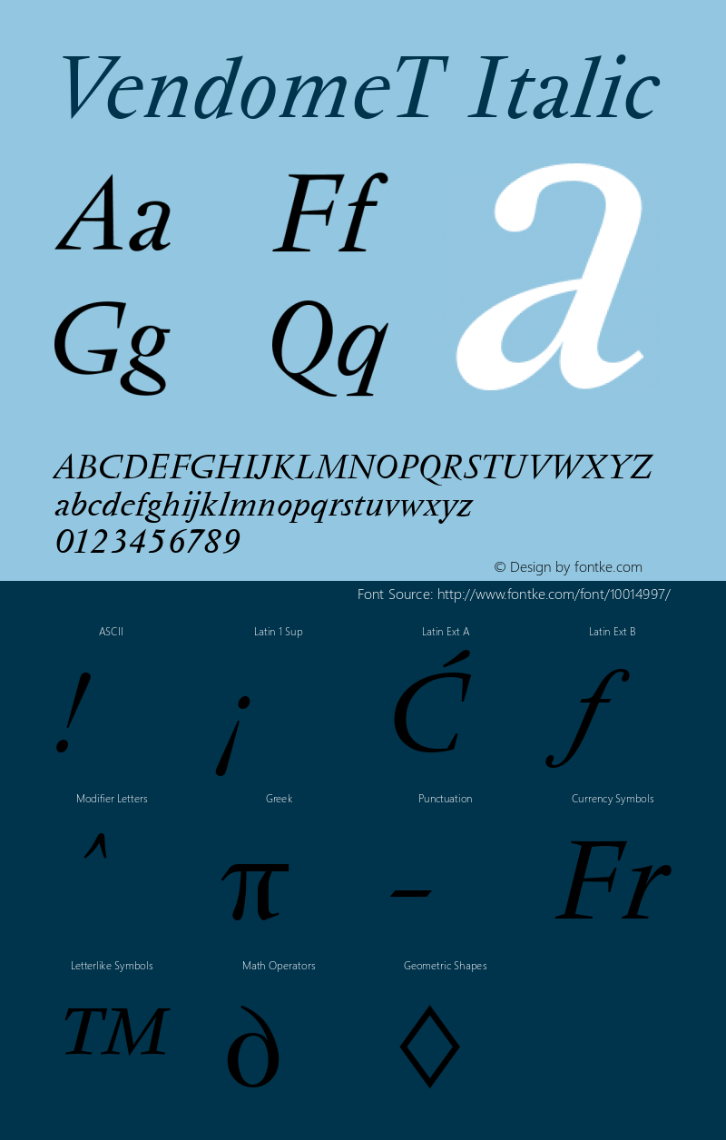 VendomeT Italic Version 001.005图片样张