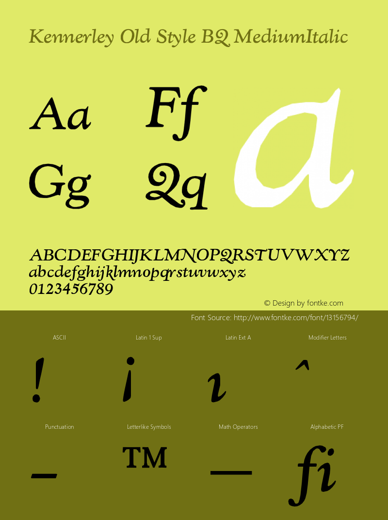 Kennerley Old Style BQ MediumItalic Version 001.000图片样张