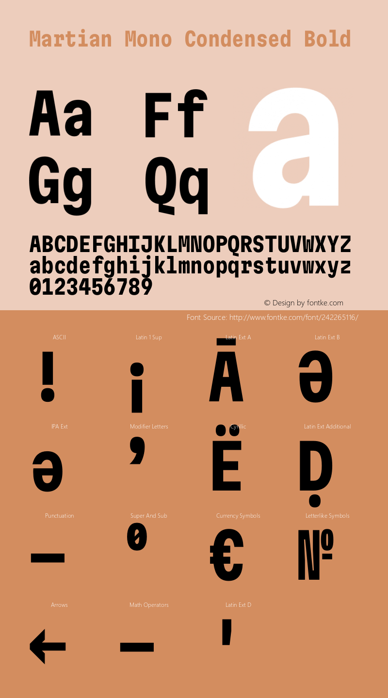 Martian Mono Condensed Bold Version 1.000 | FøM Fix图片样张