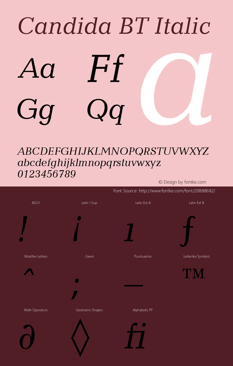 Candida Italic BT spoyal2tt v1.34图片样张