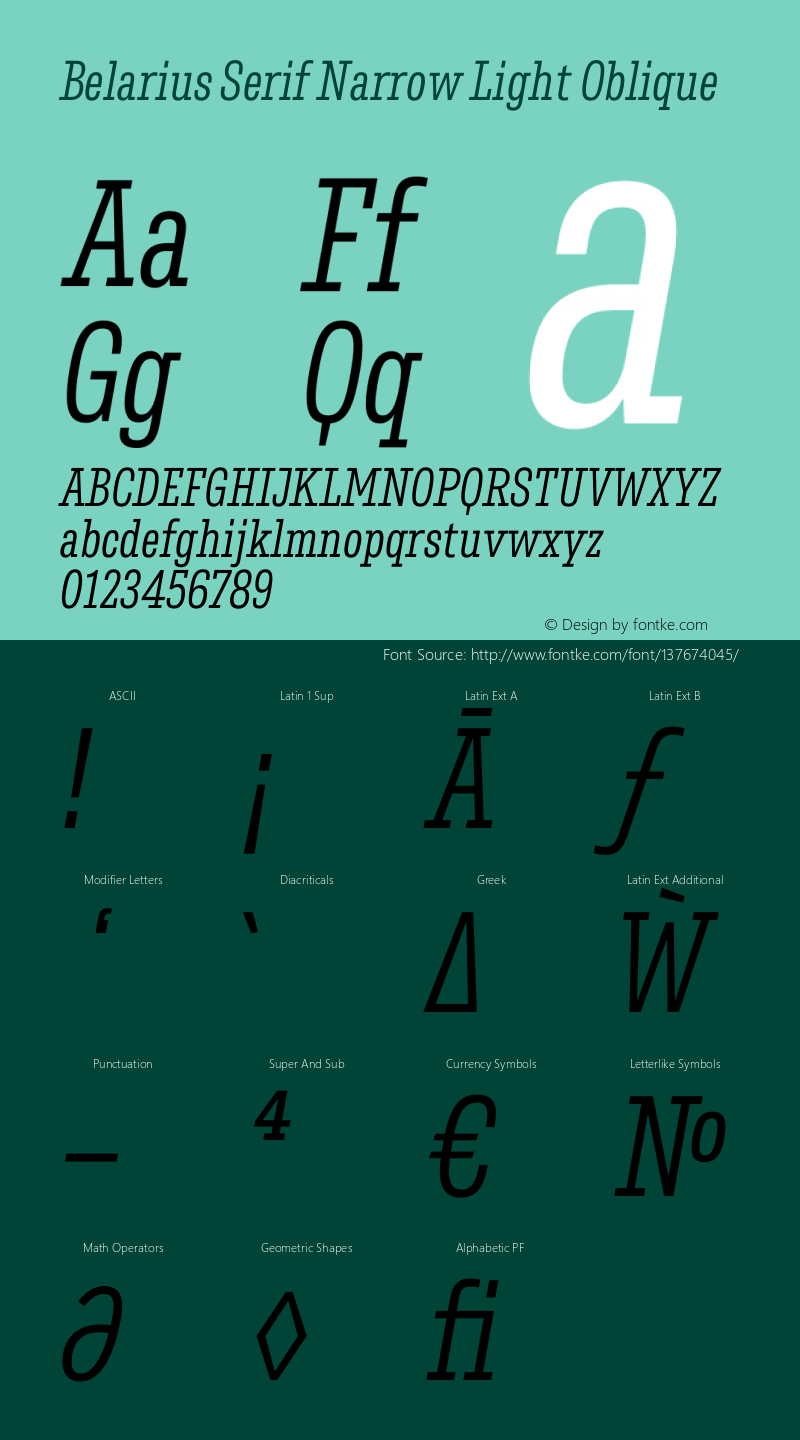 Belarius Serif Narrow Lt Oblique Version 1.001图片样张