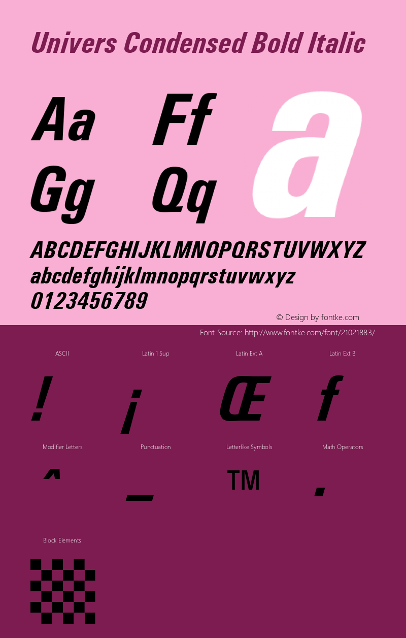 Univers Condensed Bold Italic 19: 94040图片样张