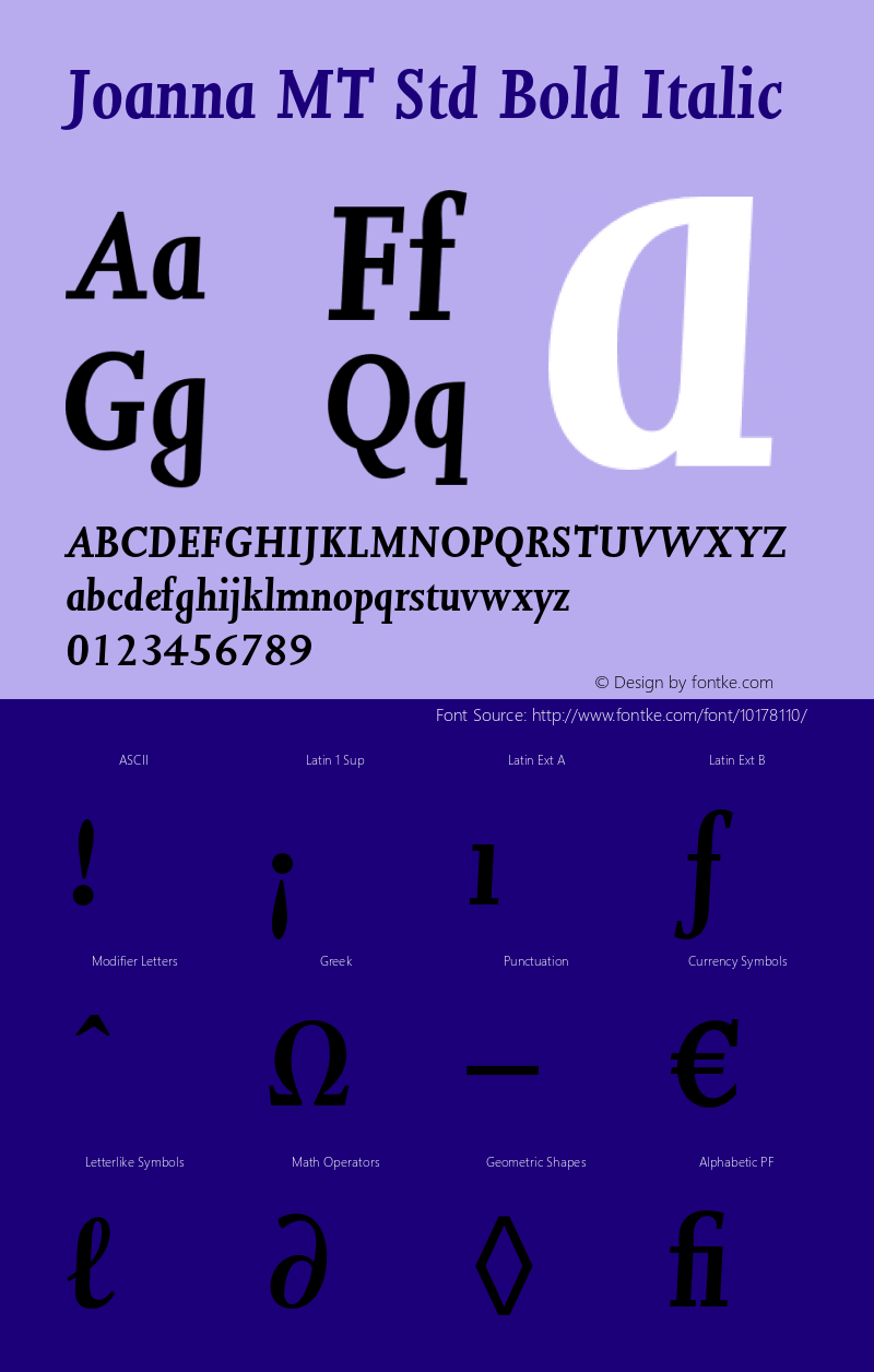 Joanna MT Std Bold Italic Version 1.047;PS 001.001;Core 1.0.38;makeotf.lib1.6.5960图片样张