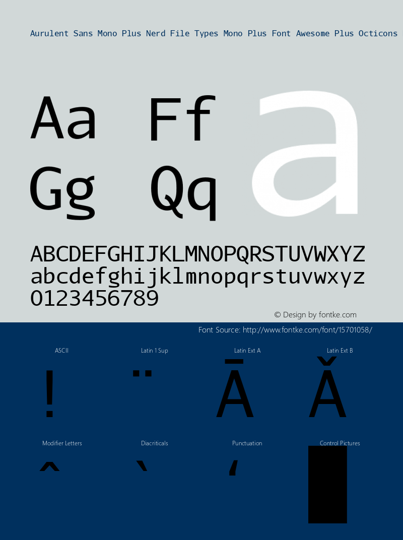 Aurulent Sans Mono Plus Nerd File Types Mono Plus Font Awesome Plus Octicons Normal Version 2007.05.04图片样张