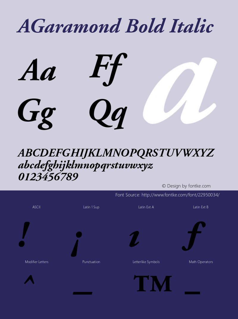 Adobe Garamond Bold Italic Converter: Windows Type 1 Installer V1.0d.￿Font: V1.2图片样张