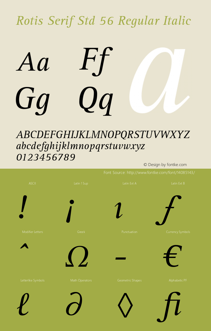 Rotis Serif Std 56 Regular Italic Version 2.080;PS 005.000;hotconv 1.0.67;makeotf.lib2.5.33168图片样张