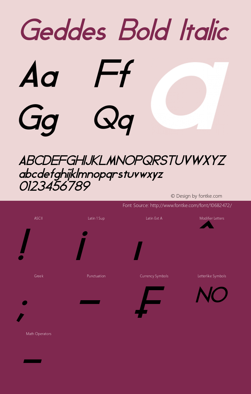 Geddes Bold Italic Version 1.20 April 1, 2015图片样张
