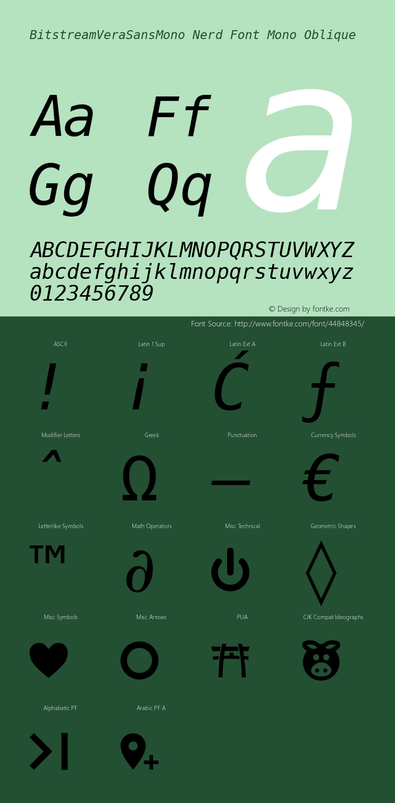 Bitstream Vera Sans Mono Oblique Nerd Font Complete Mono Release 1.10图片样张