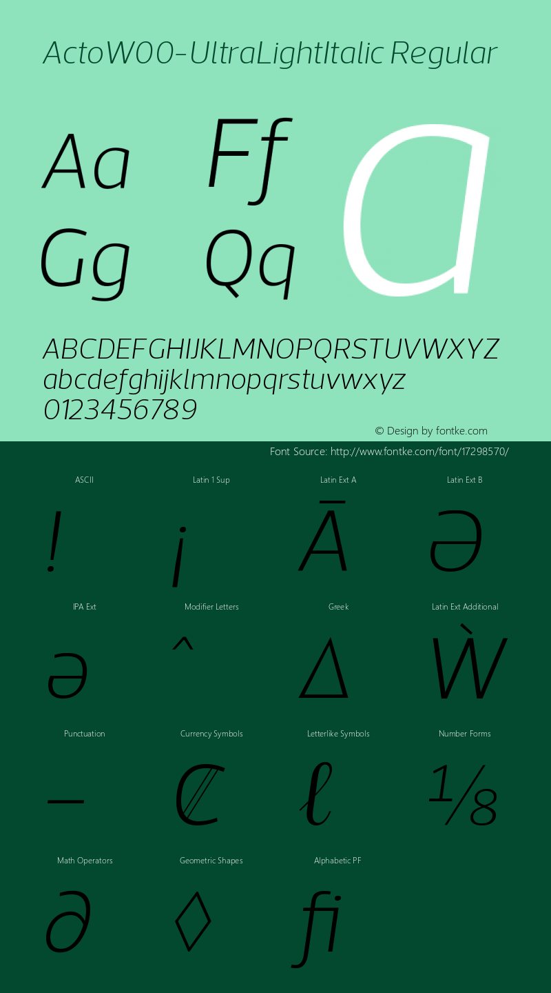 ActoW00-UltraLightItalic Regular Version 1.10图片样张