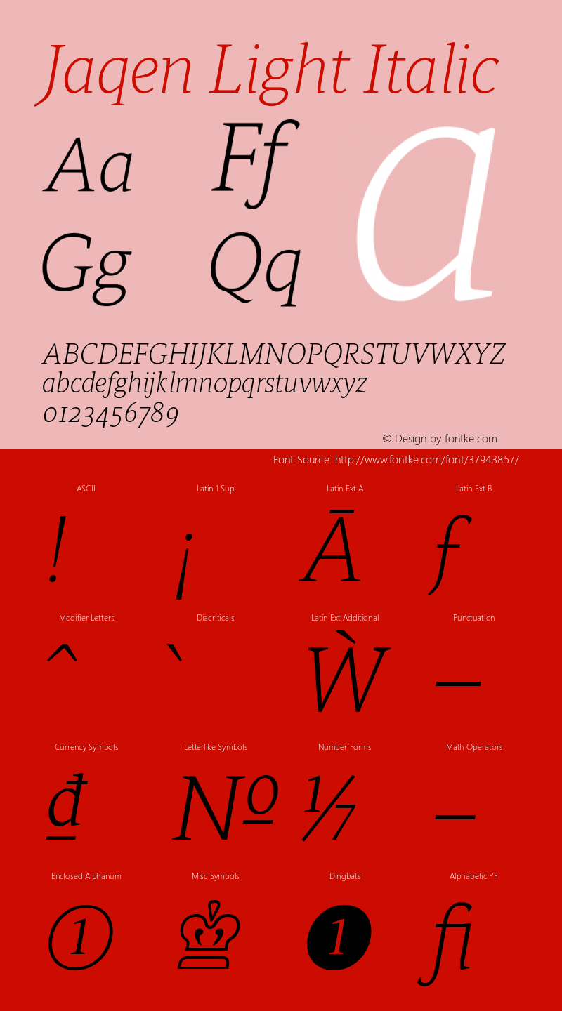 Jaqen Light Italic Version 001.001 August 2019图片样张