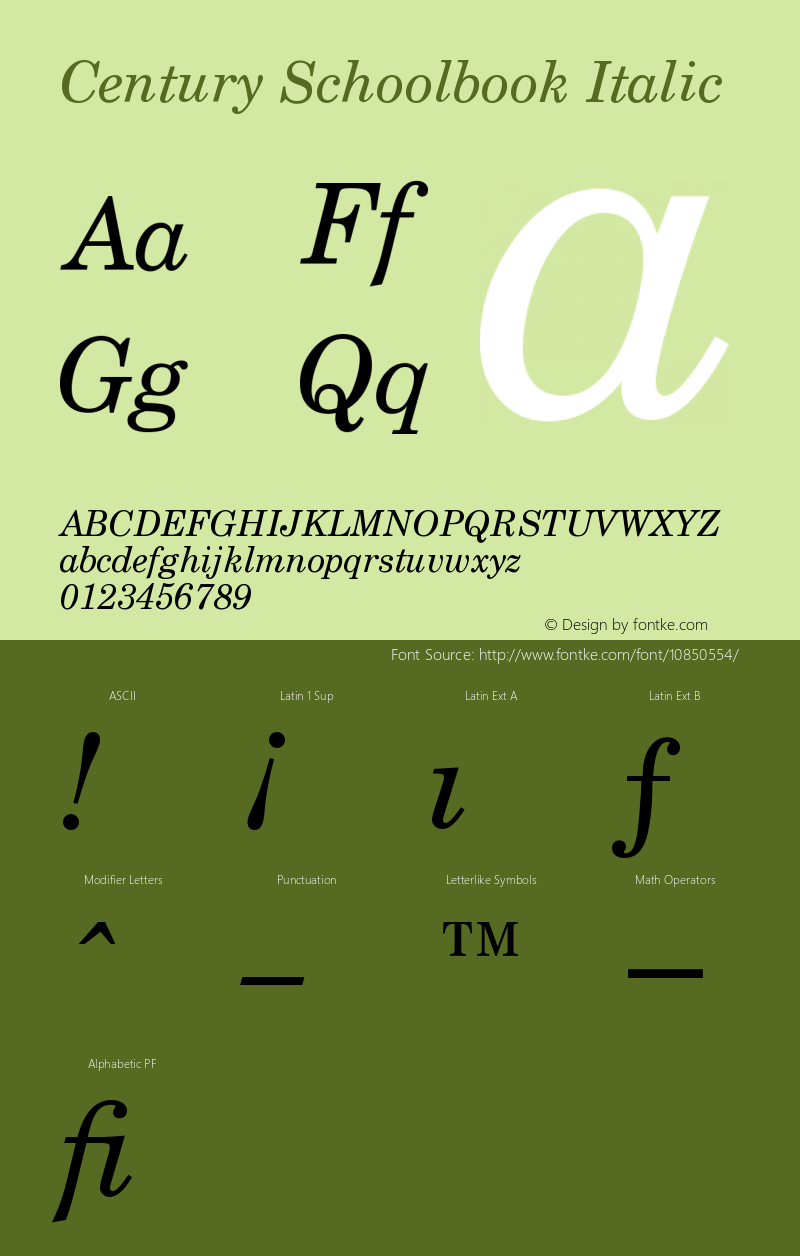 Century Schoolbook Italic Version 003.001图片样张