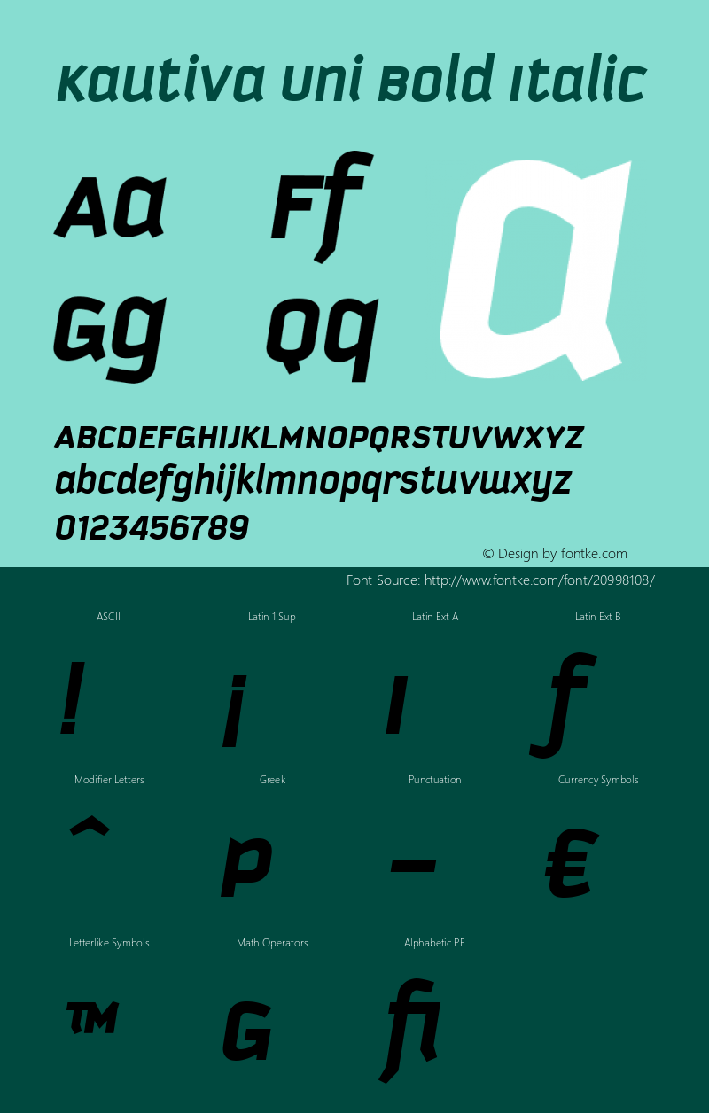 Kautiva Uni Bold Italic Version 001.000图片样张