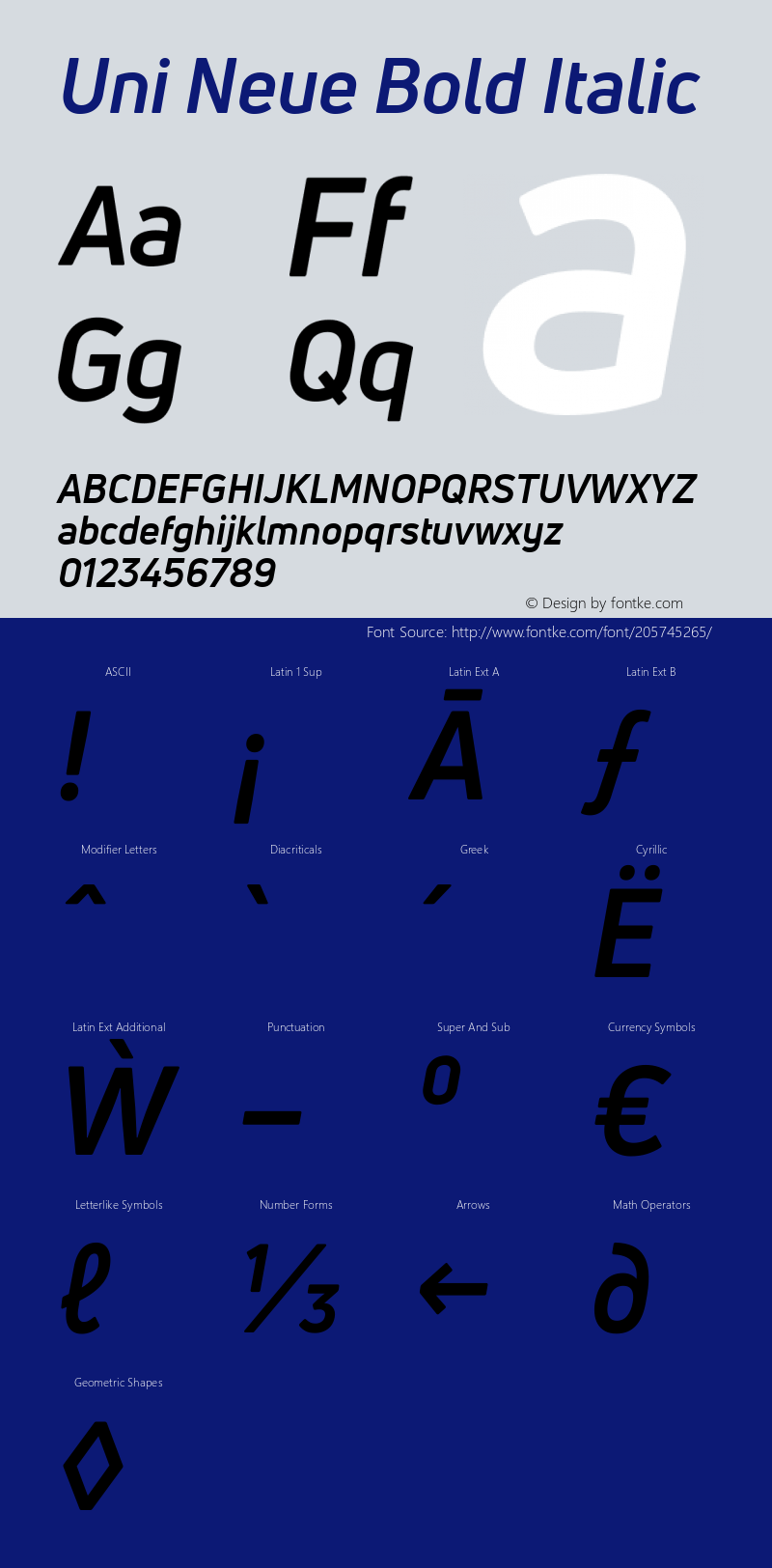 UniNeueBold-Italic Version 1.0图片样张