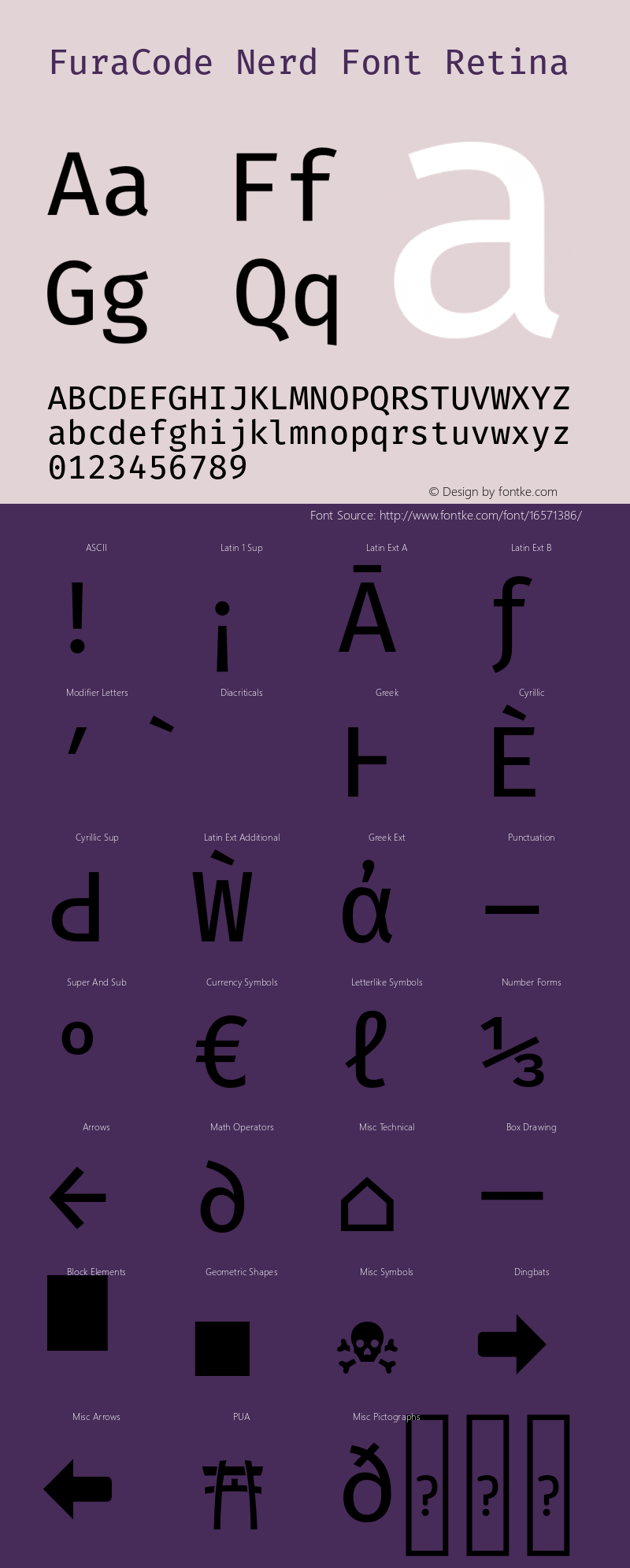 FuraCode Nerd Font Retina Version 1.102;PS 001.102;hotconv 1.0.88;makeotf.lib2.5.64775图片样张