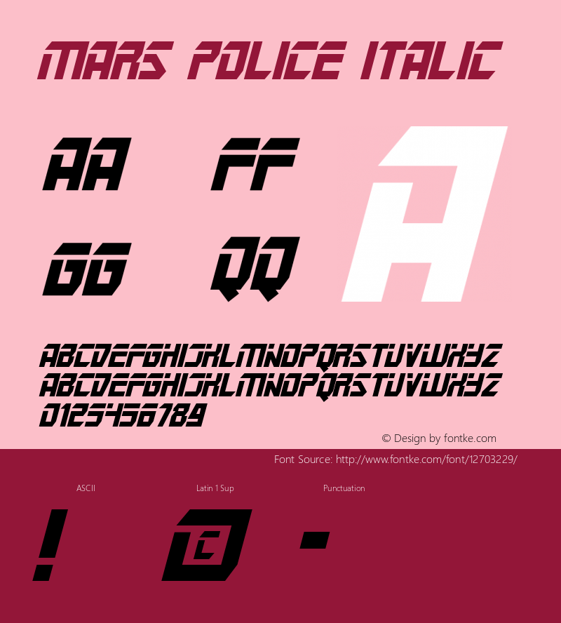 Mars Police Italic Macromedia Fontographer 4.1 11/18/01图片样张