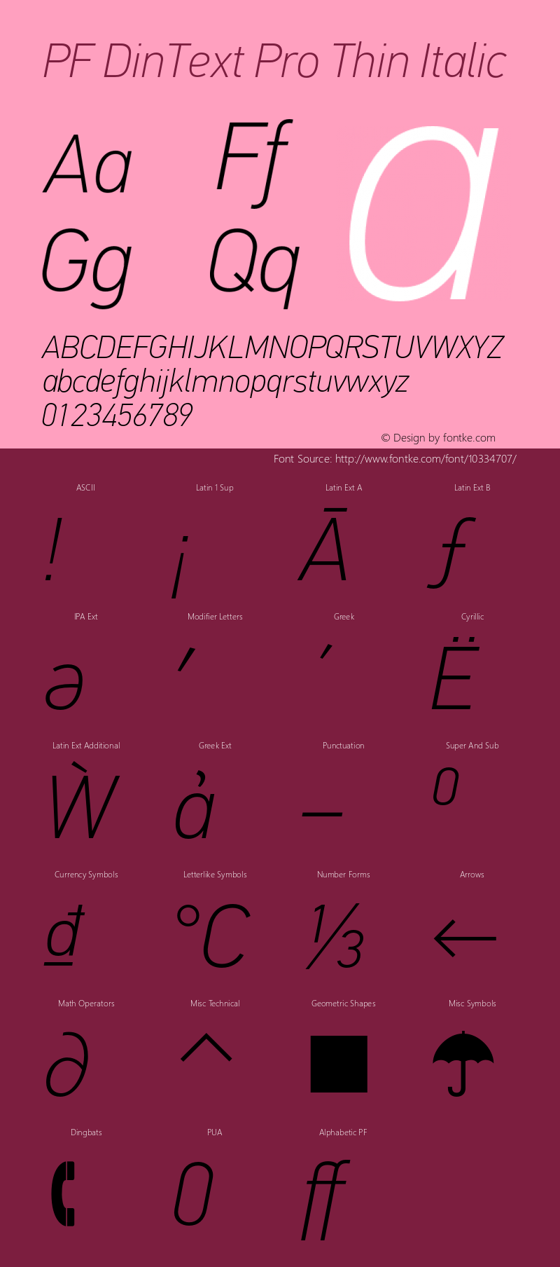 PF DinText Pro Thin Italic Version 2.005 2005图片样张