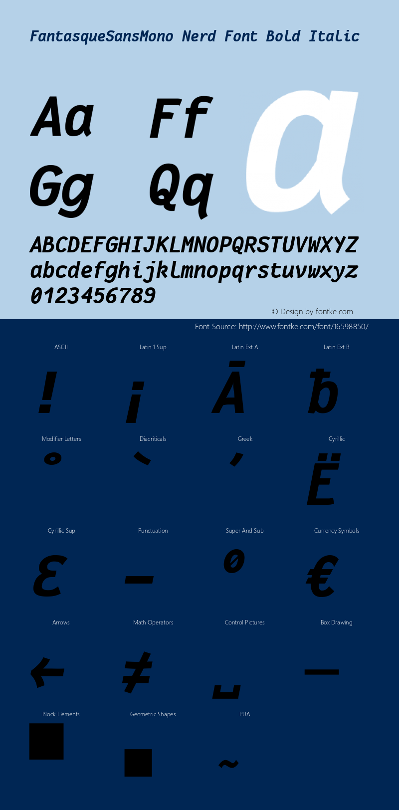 FantasqueSansMono Nerd Font Bold Italic Version 1.7.1 ; ttfautohint (v1.4.1.16-c0b8)图片样张