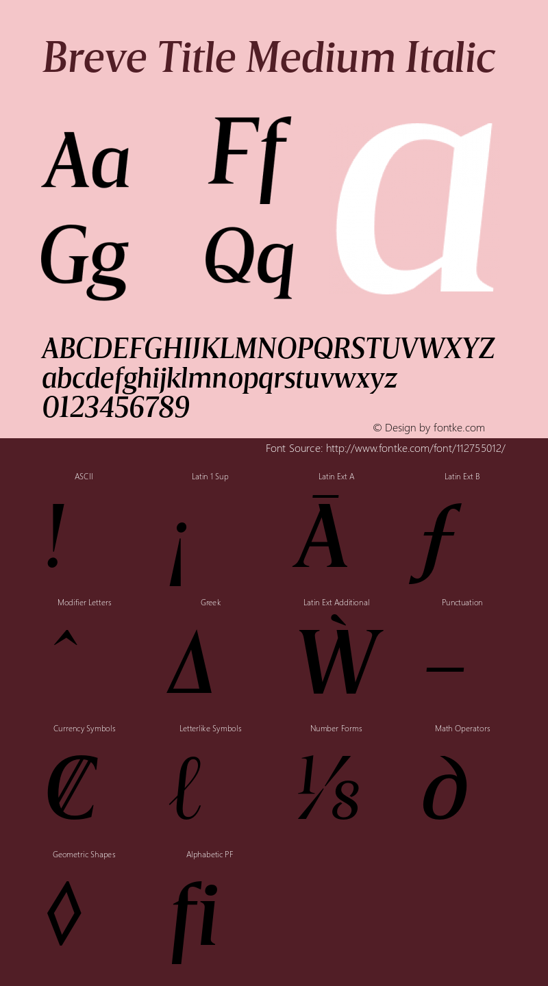 Breve Title Medium Italic Version 1.001;PS 001.001;hotconv 1.0.70;makeotf.lib2.5.58329图片样张