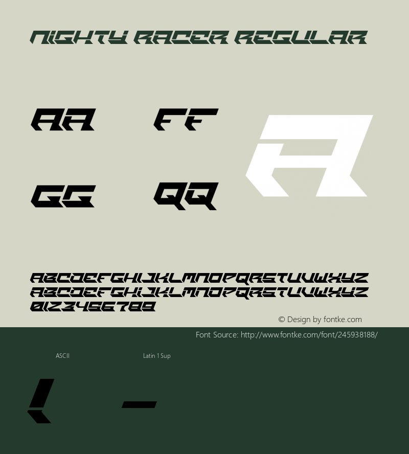 Nighty Racer Version 1.00;June 20, 2023;FontCreator 12.0.0.2539 64-bit图片样张