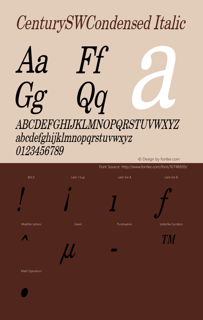 CenturySWCondensed Italic Rev. 003.000图片样张