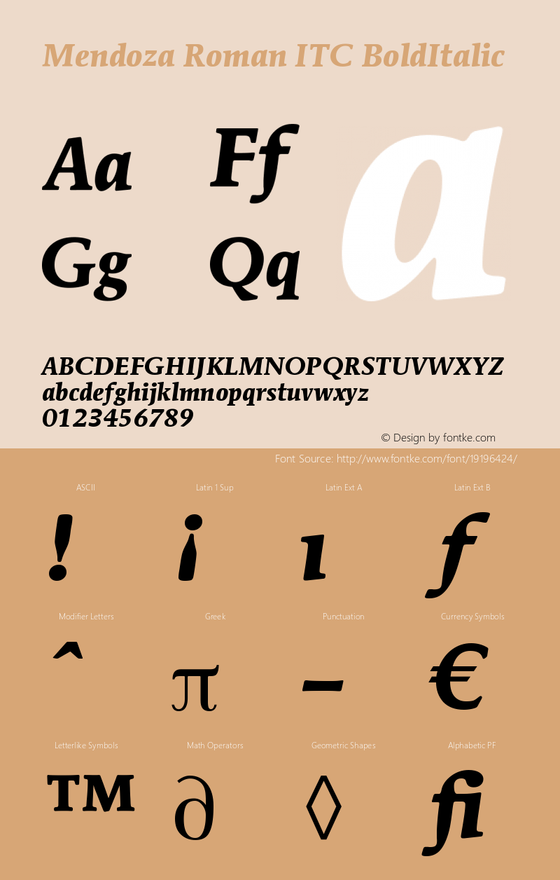 Mendoza Roman ITC Bold Italic Version 005.000图片样张