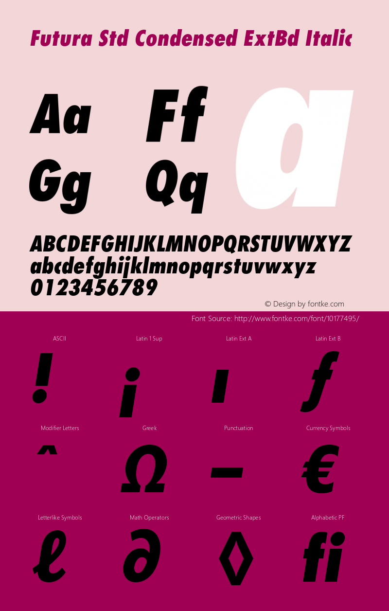 Futura Std Condensed ExtBd Italic OTF 1.029;PS 001.004;Core 1.0.33;makeotf.lib1.4.1585图片样张