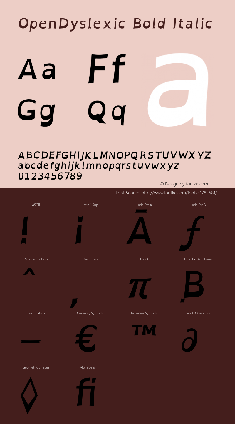 OpenDyslexic Bold Italic Version 2.001;PS 002.001;hotconv 1.0.70;makeotf.lib2.5.58329图片样张