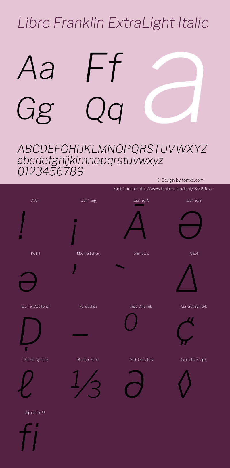 Libre Franklin ExtraLight Italic Version 1.001;PS 001.001;hotconv 1.0.88;makeotf.lib2.5.64775图片样张