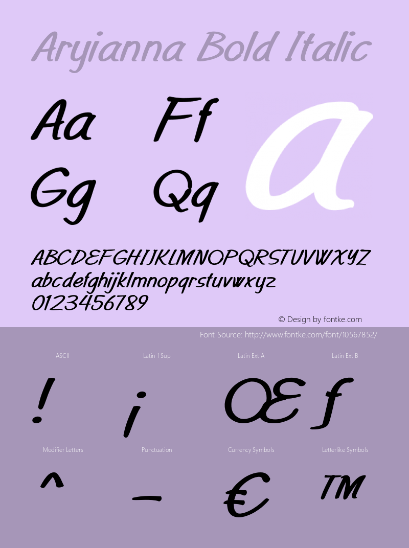 Aryianna Bold Italic Version 1.000图片样张