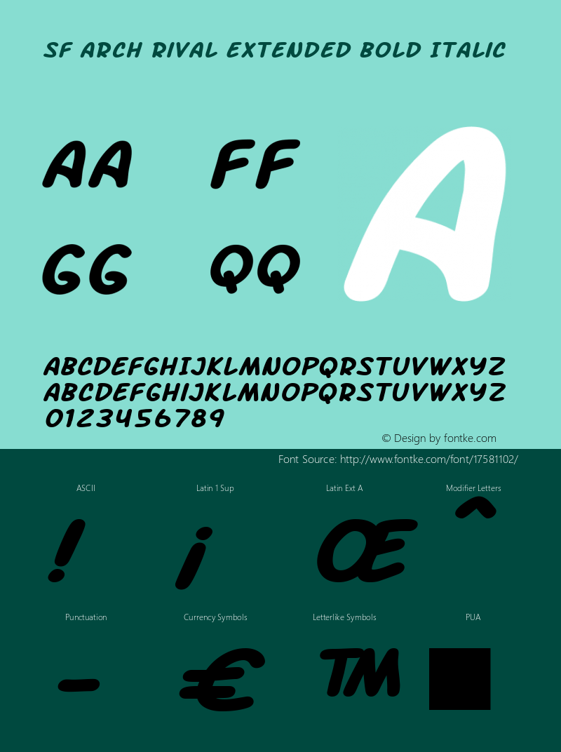 SF Arch Rival Extended Bold Italic ver 1.0; 2000. Freeware.图片样张